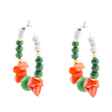 Load image into Gallery viewer, Green and Orange Coral Golden Hoop Earrings