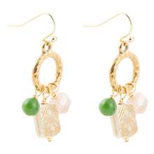 Load image into Gallery viewer, Green Jade and Pink Sunstone Golden Drop Earrings