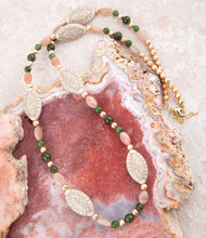 Load image into Gallery viewer, Green Jade and Pink Sunstone Golden Necklace