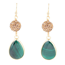 Load image into Gallery viewer, Jeweled Green Malachite Golden Drop Earrings