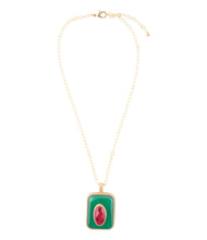 Load image into Gallery viewer, Green Onyx Stacked Red Quartz Golden Pendant Necklace