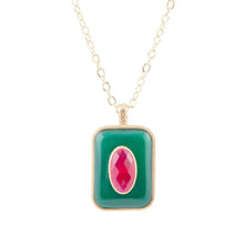 Load image into Gallery viewer, Green Onyx Stacked Red Quartz Golden Pendant Necklace