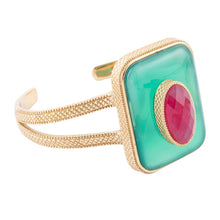 Load image into Gallery viewer, Green Onyx Stacked Red Quartz Golden Cuff Bracelet