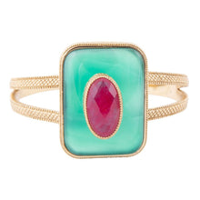Load image into Gallery viewer, Green Onyx Stacked Red Quartz Golden Cuff Bracelet