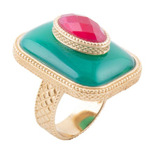 Load image into Gallery viewer, Green Onyx Stacked Red Stone Golden Statement Ring