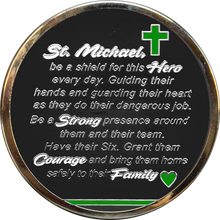 Load image into Gallery viewer, GL7-005 Border Patrol Agent Prayer Saint Michael Protect Us Matthew 14:30 Challenge Coin Thin Green Line