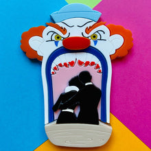 Load image into Gallery viewer, Creepy Funfair Collection - Scary Clown Tunnel Acrylic Brooch by Makokot Design