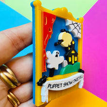 Load image into Gallery viewer, Creepy Funfair Collection - Scary Puppet Show Acrylic Brooch by Makokot Design