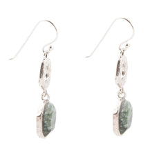 Load image into Gallery viewer, Hammered Green Seraphinite and Sterling Silver Drop Earrings