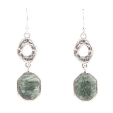 Load image into Gallery viewer, Hammered Green Seraphinite and Sterling Silver Drop Earrings
