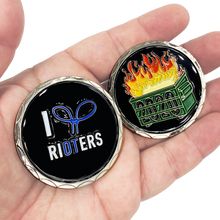 Load image into Gallery viewer, DL2-04 I Love Rioters 2020 Dumpster Fire Handcuff Zip Ties Police Thin Blue Line Overtime Challenge Coin