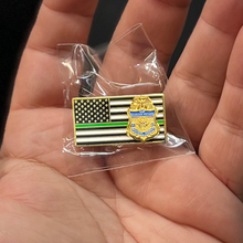 Load image into Gallery viewer, BFP-001 CBP Border Patrol Agent Thin Green Line Flag Pin Honor First BPA