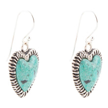 Load image into Gallery viewer, Heart Blue Chrysocolla Sterling Silver Drop Earrings