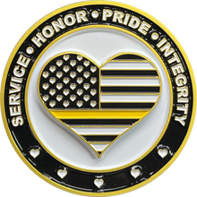 Load image into Gallery viewer, BL3-013 Emergency 911 Police Dispatcher Heart of Gold Challenge Coin Thin Gold Line