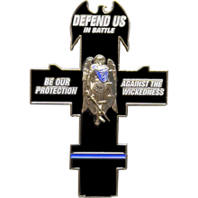 Load image into Gallery viewer, GL10-005 Hialeah Police Department Thin Blue Line St. Michael Cross Challenge Coin medallion