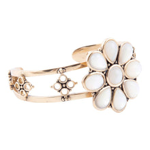 Load image into Gallery viewer, Hibiscus White Mother of Pearl and Golden Cuff Bracelet