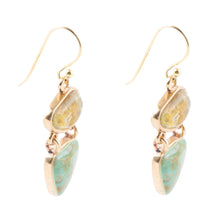 Load image into Gallery viewer, Hinged Yellow Bumblebee Jasper and Green Turquoise Golden Earrings