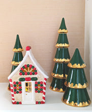 Load image into Gallery viewer, Holiday Green Tiered Christmas Trees with 22K Gold Brushstroke Accent