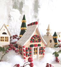 Load image into Gallery viewer, Ivory, Red &amp; Green Gingerbread House with 22K Gold Accents