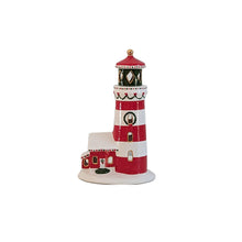 Load image into Gallery viewer, Ivory, Red and Green Lighthouse with 22K Gold Accents