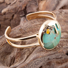 Load image into Gallery viewer, Honey Bee Blue Turquoise Golden Cuff Bracelet
