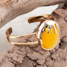 Load image into Gallery viewer, Honey Bee Yellow Agate Golden Cuff Bracelet