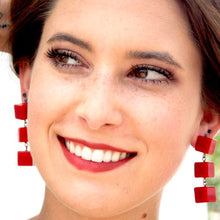 Load image into Gallery viewer, Cherry Red Cube Tri Dot Drop Earrings