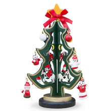 Load image into Gallery viewer, Delightful Wooden Tabletop Christmas Tree with Santa and Miniature Ornaments 6.5 Inches Tall