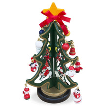 Load image into Gallery viewer, Delightful Wooden Tabletop Christmas Tree with Santa and Miniature Ornaments 6.5 Inches Tall