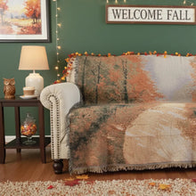 Load image into Gallery viewer, Autumn Authentic Tapestry Throw Blanket - Decorative Orange Fall Leaves Forest Woven Stitched Design - 50" x 60"