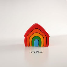 Load image into Gallery viewer, 5 Pcs STAINED Rainbow Wooden Stacking House