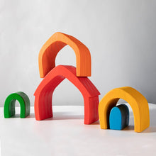 Load image into Gallery viewer, 5 Pcs STAINED Rainbow Wooden Stacking House