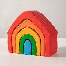 Load image into Gallery viewer, 5 Pcs STAINED Rainbow Wooden Stacking House