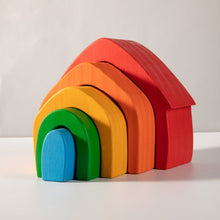 Load image into Gallery viewer, 5 Pcs STAINED Rainbow Wooden Stacking House