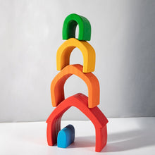 Load image into Gallery viewer, 5 Pcs STAINED Rainbow Wooden Stacking House