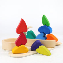 Load image into Gallery viewer, 10-Piece Stained Wooden Rainbow Heart Stacking Puzzle Blocks
