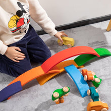 Load image into Gallery viewer, 7 Pcs Colored Wooden Rainbow Cars Set with 3 pcs Peg Dolls