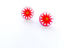 Load image into Gallery viewer, Bright Orange Daisy Disc Stud Earrings