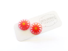 Load image into Gallery viewer, Bright Orange Daisy Disc Stud Earrings