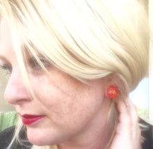 Load image into Gallery viewer, Bright Orange Daisy Disc Stud Earrings