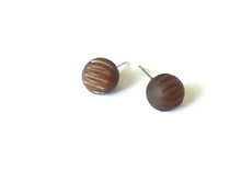 Load image into Gallery viewer, Coffee Brown Matte Corrugated Ball Stud Earrings