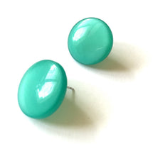 Load image into Gallery viewer, Emerald Green Moonglow Beveled Disc Stud Earrings
