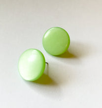 Load image into Gallery viewer, Mint Green Moonglow Beveled Disc Stud Earrings