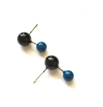 Load image into Gallery viewer, Jet Black and Aqua Geo Stud Earrings