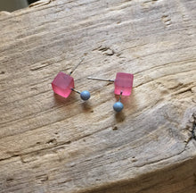 Load image into Gallery viewer, Cranberry and Ice Blue Geo Stud Earrings
