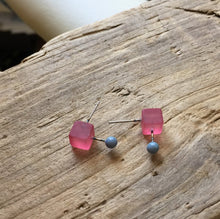 Load image into Gallery viewer, Cranberry and Ice Blue Geo Stud Earrings
