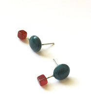 Load image into Gallery viewer, Teal Blue and Carnelian Red Geo Stud Earrings