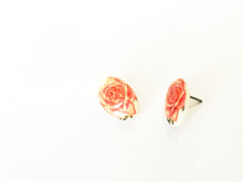 Load image into Gallery viewer, Cabbage Red Rosette Oval Button Studs