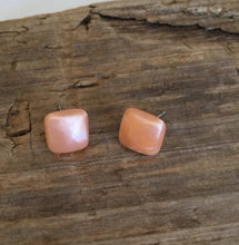 Load image into Gallery viewer, Peach Enamel Flat Square Stud Earrings