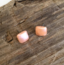 Load image into Gallery viewer, Peach Enamel Flat Square Stud Earrings